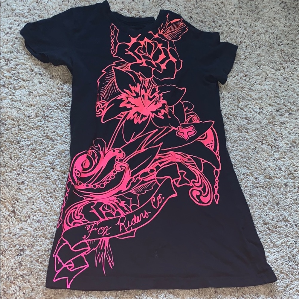 black shirt with pink floral design